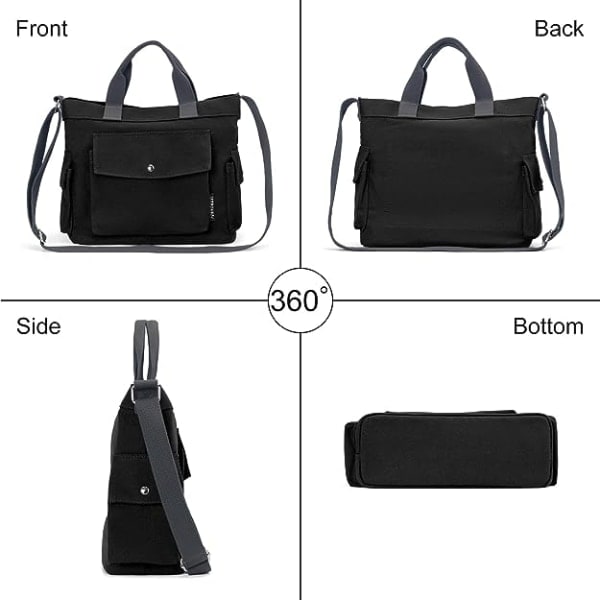 IC Canvas Tote Bag for Women 14 Inch Large Crossbody Canvas Bag with Multi Pockets Canvas Crossbody Bag Top Handle Shoulder Bag Work Bags