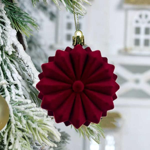 48 sammetsröda okrossbara julkulor – flockade ornament, adventskalender 2025