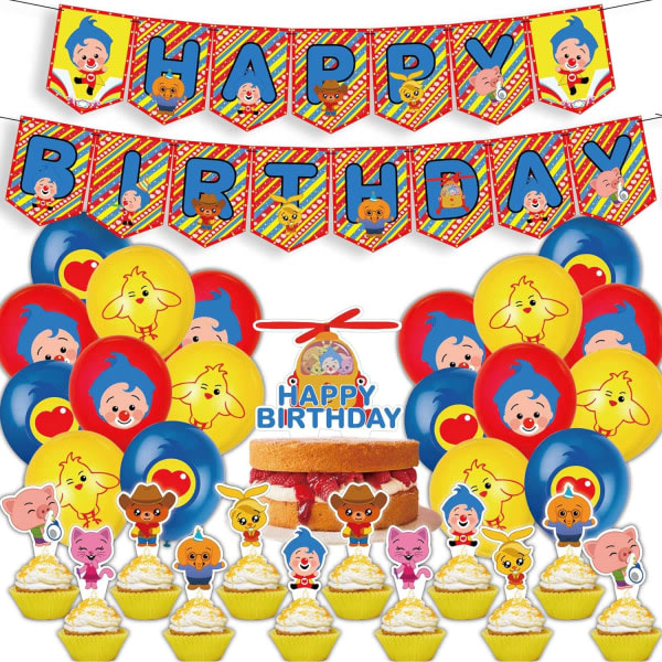 IC Plim Plim Bursdagsfestdekorasjoner Karneval Sirkusfestutstyr Inkluderer Gratulerer med dagen Banner Ballonger Kaketopper Cupcake Topper