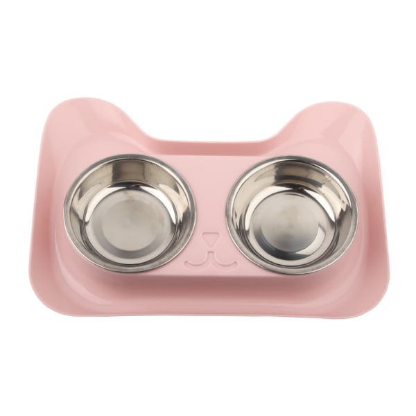 IG Dubbla hundkattskålar för husdjur i rostfritt stål, matvattenmatare rosa