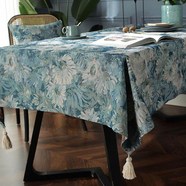Duk med blommig oljemålningsdesign i bomulls- och linneblandning, tvättbar, rektangulär, för matbord, kök, fest