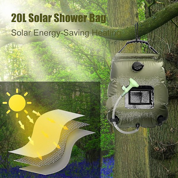 Camping Solarduschpåse, 20L Bärbar Solarduschpåse Resecamping Dusch Varmvattendusch Med Duschhuvud Och På/Av-Knapp För Utomhus/Trädgård/h