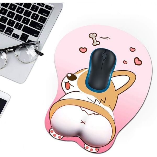 IC Musmatta med handledsstöd Gel Ergonomisk 3D-musmatta Anime Corgi Dog Mousepad Gaming Musmatta för bärbara datorer (rosa)