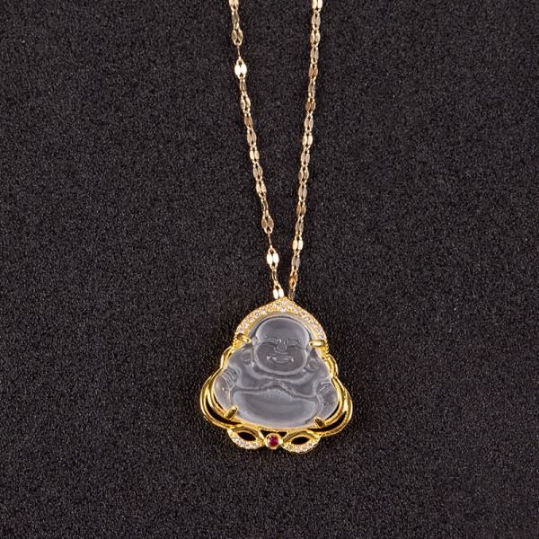 IC Titan teräs Jade Buddha riipus Zirkon kaulakoru Maitreya Bud