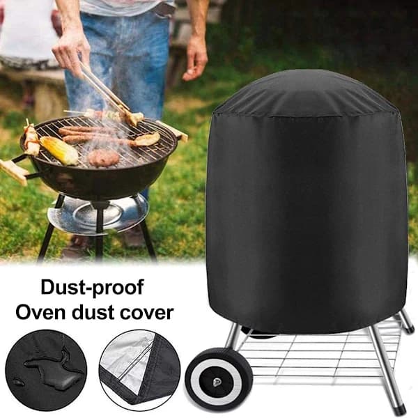 Rund kulgrillovertræk polyester snøre støvovertræk til udendørs grill sort 70 x 70 cm / 76 x 91 cm