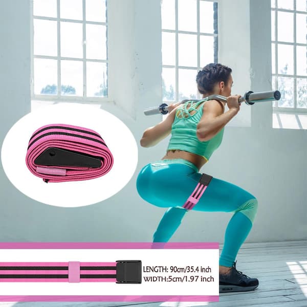 2-pack justerbara BFR-motståndsband med spänne, för gluteus-, knäböjs- och lårträning, rosa, 89 cm x 5 cm