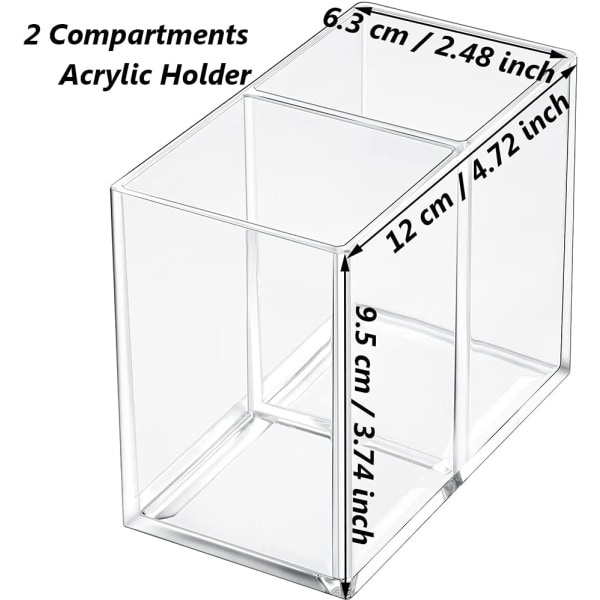 IC Makeupbørsteholder, Akryl Penneholder, 2 Rum Skrivebord