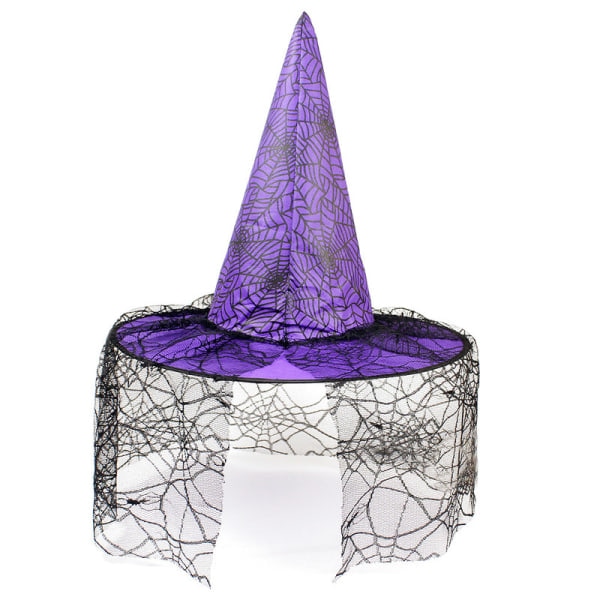 IC Halloweenhatt Häxdekoration Icke vävd meshhatt Häxhatt lila