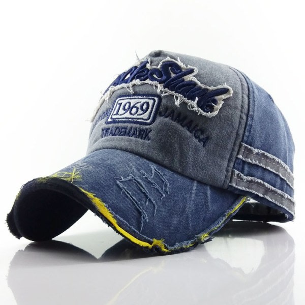 IC Cap Vintage Sport Casual Solhatt Unisex Justerbar Distressed Washed Cotton Snapback Trucker Hat (marinblå)