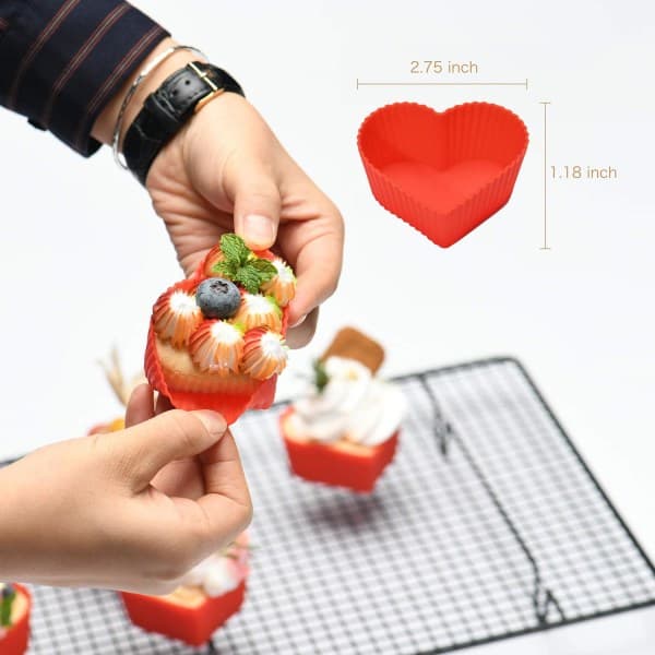12 stk. silikon bakeform, papirkakeform, kakeformer, non-stick bakevarer, muffinsformer, form, 12 hjerter