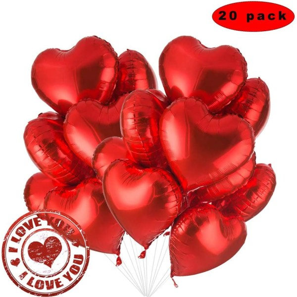 IC Rød Hjertefolie Ballon, 20 stk 18 tommer røde balloner, hjerte heliumballoner, bryllupsfolie ballon, folie ballon, hjerte balloner (rød)
