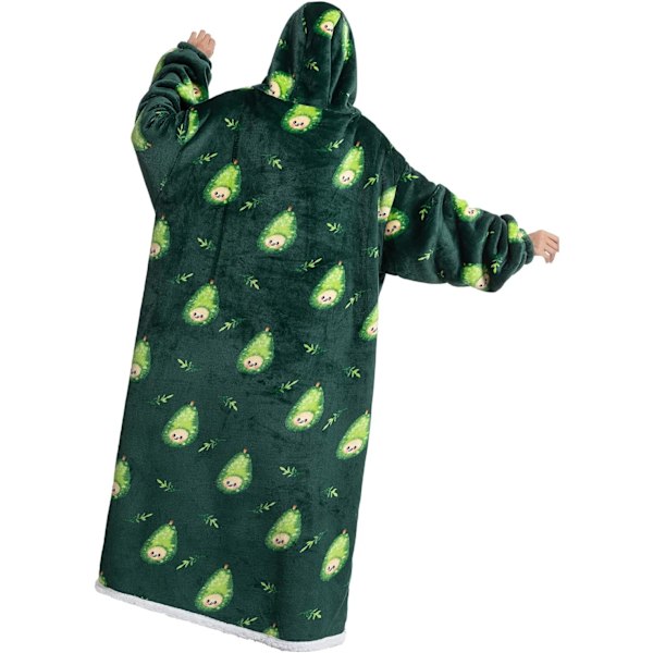 Stor sherpa-huvtröja varm vinterfilt längre och tjockare huvtröja huvad nattklänning pyjamas för män kvinnor, Avocado2, One size