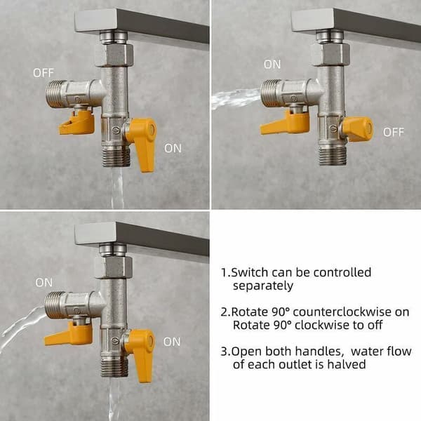 3-vejs ventil T-stykke 1/2 Håndbruser og hovedbruserarm 3-vejs messingomskifterventil adapterhane sluk