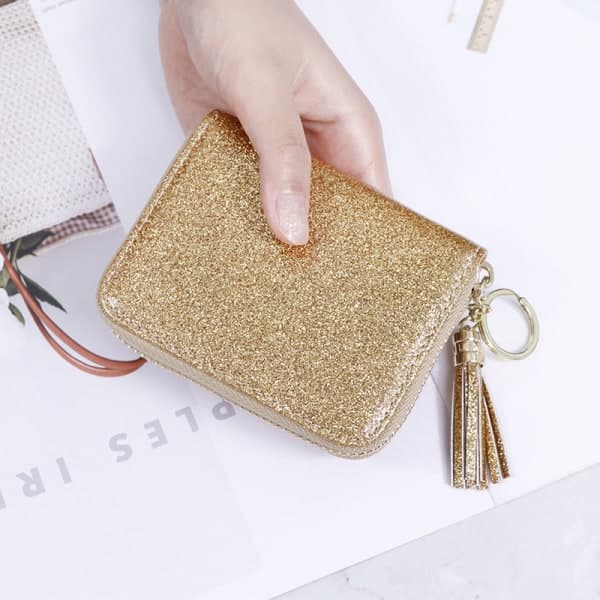 IC Liten kredittkortslommebok for kvinner, glittergull