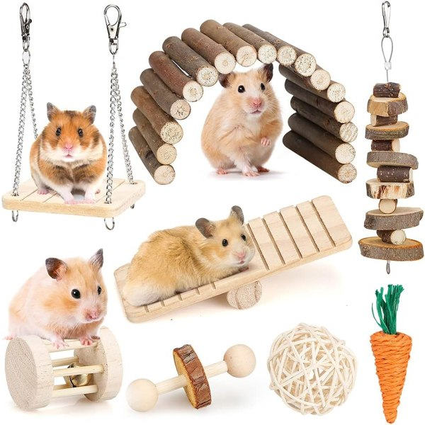 IC Hamster Tuggleksak Set Små Molar Djur Leksaker Tandvård Trä