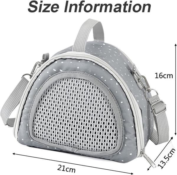 Rejsetaske til små dyr med netventilation og skulderrem til hamstere, pindsvin, egern, polstret åndbar polyester, grå
