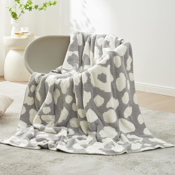 IC Grå Leopard Sängfilt för Soffa, Vändbar Slängfilt Varm Mysig Stickad Fuzzy Plysch Lättvikt för Soffa, Säng, Camping, Picknick, 50 x 60 tum