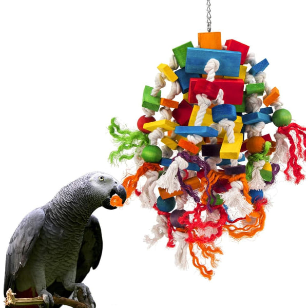 IC Stor papegojleksak - flerfärgade träblock som elven leksaker for fåglar som anbefalte for afrikanske grå kakaduor og en mengde papegojor