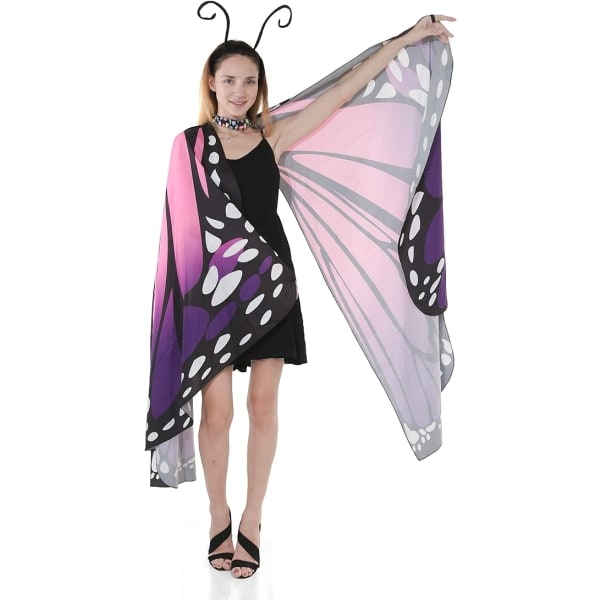 IC Butterfly Wing Cape-sjal med spidsmaske og pandebånd med sort fløjlantenne