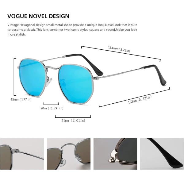 IC Hipster Kuusikulmaiset Polarisoidut Aurinkolasit Miehille Naisille Geometrinen Neliömäinen Pieni Vintage Metallikehyksinen Retro Varjostavat Lasit