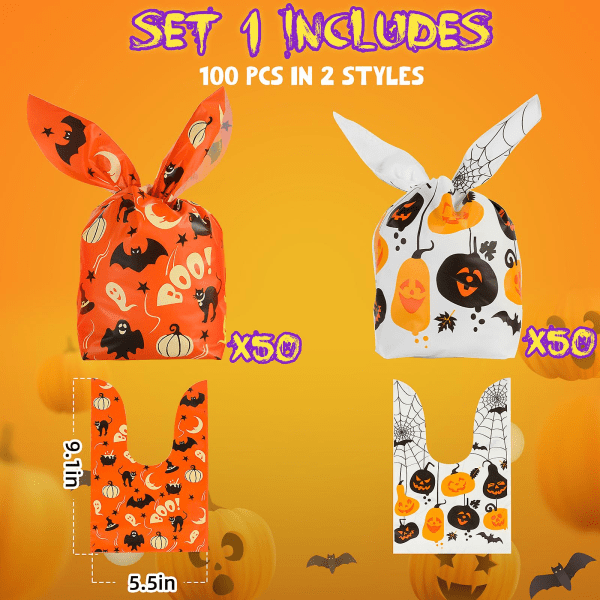 IC 100 stk Halloween godisposer - 2 designposer for barn