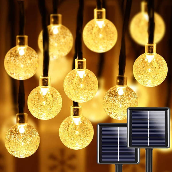 IC 2-pak 100 LED 32FT Krystal Globe Solstrenglys Udendørs, Vandafvisende Sollys Udendørs Dekorativ med 8 Lystilstande (Varmt Hvidt)