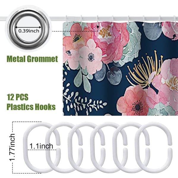 Duschdraperi för badrum, 72\" L x 72\" B med 12 plastkrokar, vattentät polyester (08)