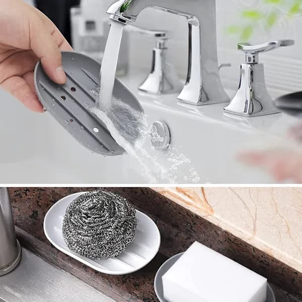 1-pack self-draining silicone soap dish with non-slip bottom for bathroom and kitchen