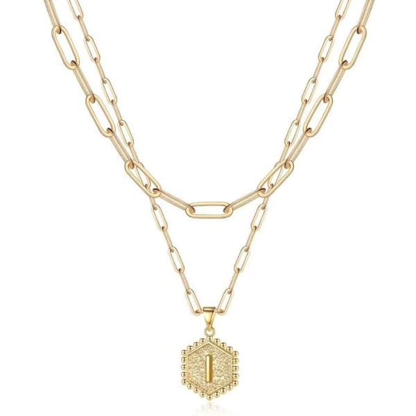 IC Stilig lagdelt halskjede for kvinner Trendy, 14K ekte gullbelagt kjedehalskjede Søt Hexagon Letter Pendant Initial Choker