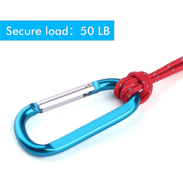 6st svarta karbinhakar Caribeaner Clip, 3\" stora aluminium D-ringformade karbinhakar med 6st nyckelringar