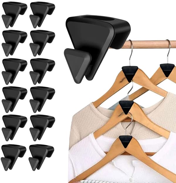 12 - stykker - Pladsbesparende - bøjlekroge - Robuste - Holdbare - organiser - Spar - skabsplads - Sort