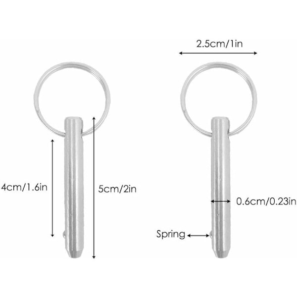 Snabbkopplingsstift, 6,3 mm toppstiftdiameter, 51 mm total längd, 40 mm effektiv längd med 316 rostfria stållinor