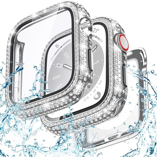 IC Goton 2-in-1 vedenkestävä Bling-kotelo Apple Watch 40 mm:lle, näytönsuojakalvo SE (2. sukupolvi) Series 6 5 4, täysi glittertimantti naisille 40 mm