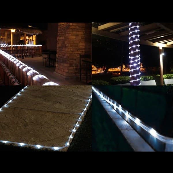 IC 12M Solcellelys Tape, 100 LED utendørs vanntett tau String Lights Rør Tau String Lights for julen Hage Yard Path Gjerde Trær Bakgård (hvit)