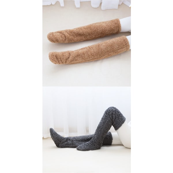 Teddy Legs Strumpor, Mysiga Strumpor, Över Knä Hög Fuzzy Plush Tofflor Strumpor, Varma Över Knä Skor, Fuzzy Ben, Lång Fuzzy Strumpa navy grey