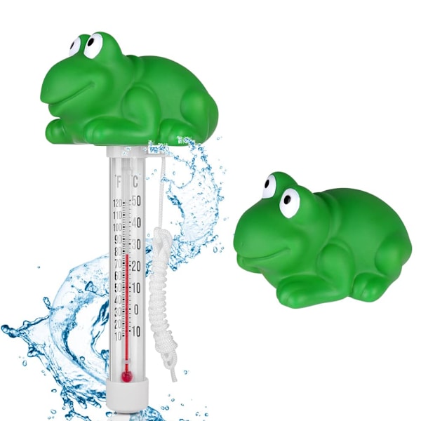 Flytande pooltermometer, pooltermometer, flytande termometer med snöre, pooltermometer för utomhus/inomhus spa, pooler, badkar, akvarier, groda Frog