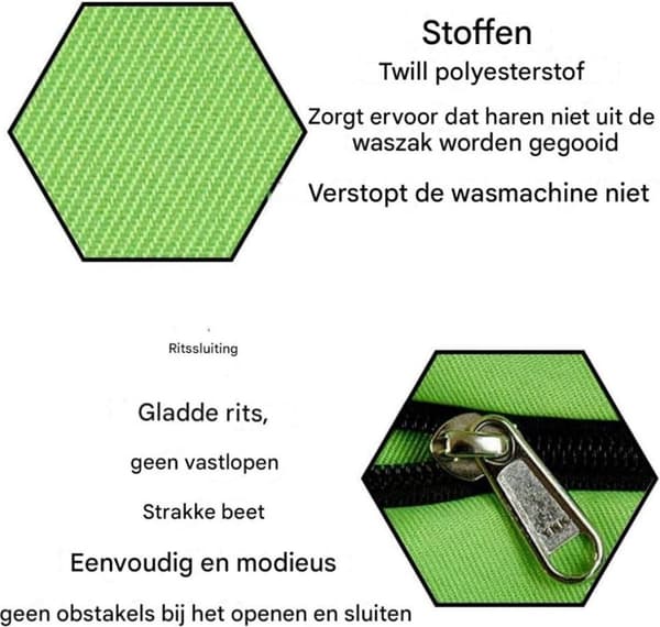 Vaskepose til kæledyr, stor vaskepose med lynlås i twillpolyester, fjerner hunde- og kattehår, til kæledyrssengetøj, grøn, 70 x 80 cm