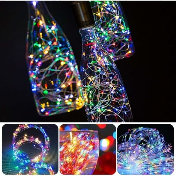10 LED Vinflaskelys, LED Fe-lys, Kobbertråd Batteri