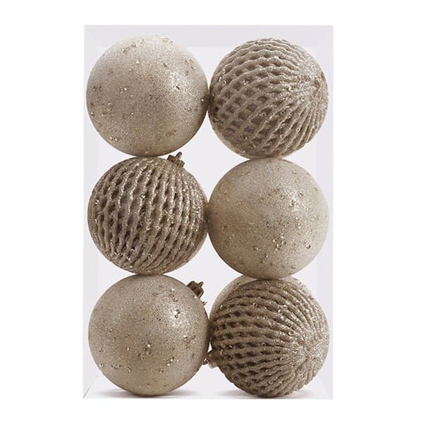 IC 12 stk. Julekuglepynt 8 cm Glitter Sequin Skumkugle Champagne farve