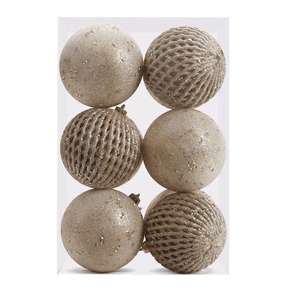 Julgranskulor i skum med glitter och paljetter, 12 st, 8 cm, champagnefärg
