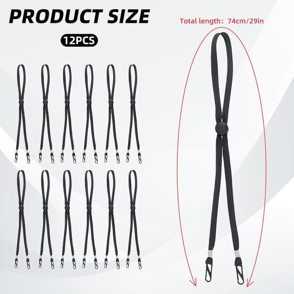 12-pack elastiska hattremmar, 34 cm hattlina, hattklämmor, justerbara hattband, hakremmar för hattar
