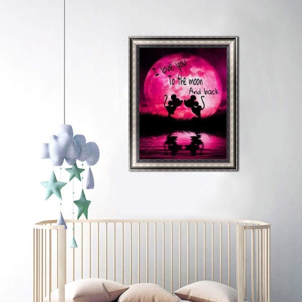 IC 5D DIY Diamantmålning Digital Set, Lämplig för hemväggsdekoration, Två Musse Pigg kysser under månen (30*40 cm)