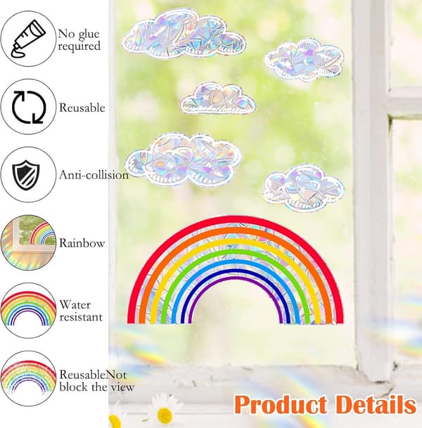 Window Decorations - Home Decor - Window Decoration - Rainbow Window Clings - Window Film - Home Glass Window - Static