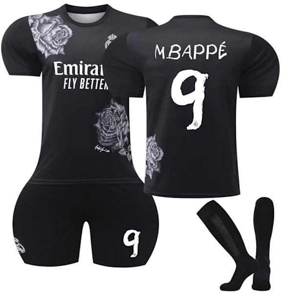 Ny Real Madrid Special Edition Børnetrøje Nr. 9 Mbappe Sort Hvid Black White M