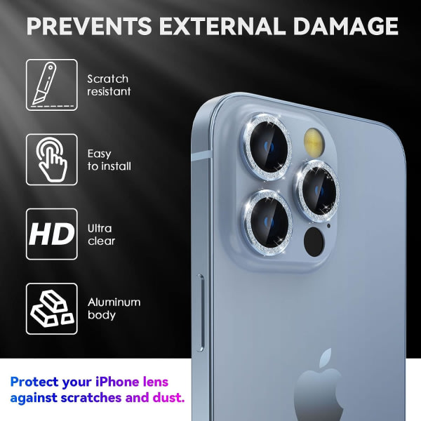 IC Alpine Blue Back kamerabeskyttelse kompatibel med iPhone 13 Pro og iPhone 13 Pro Max, [aluminiumlegering], fuld dækning og 9H hårdhedslinsbeskyttelse F