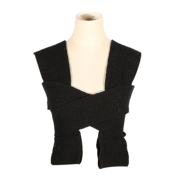 Kvinde Strikket Vest Bandage Trøje Mode Ærmeløs Crop Top Efterår Solid Pullover Sort