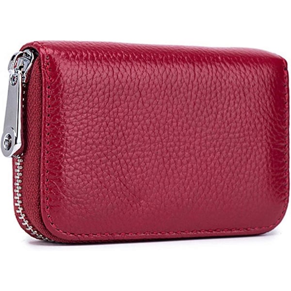 Kreditkortshållare Rfid Shielding Mini Kreditkortsplånbok i äkta läder med dragkedja Kvinnor Män (Rött vin)