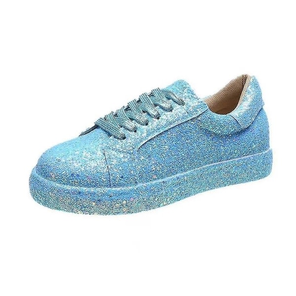 Kvinnor med snörning Glitter Sneakers Glitter Casual Jogging Sneakers Platta skor lake blue
