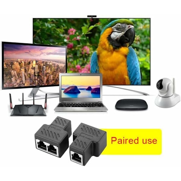RJ45 CAT6 LAN 1 - 2 Ethernet-portin jakaja-adapteri, kaksois naaras-naaras-portin kytkin, 2 kpl musta