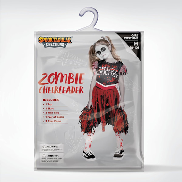 Pige Scary Bloody Cheerleader Kostume, Zombie Cheerleader Kostume til Halloween Kostumefester Svart-röd Large (10-12 yrs)